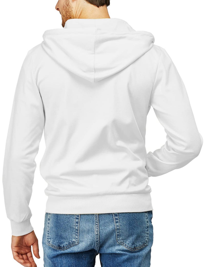 H2H Men's Hoodie Slim Fit Lightweight Long Sleeve Zip Up with Kanga Pocket and White Zipper and String WHITE US M/Asia L (CMOHOL048) - Image 4